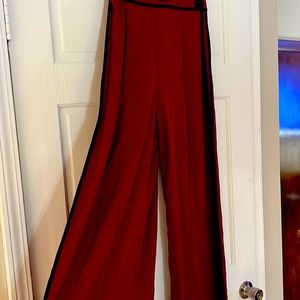 Windsor High Rise Maroon Pants w/ Split Thigh, Wide Leg